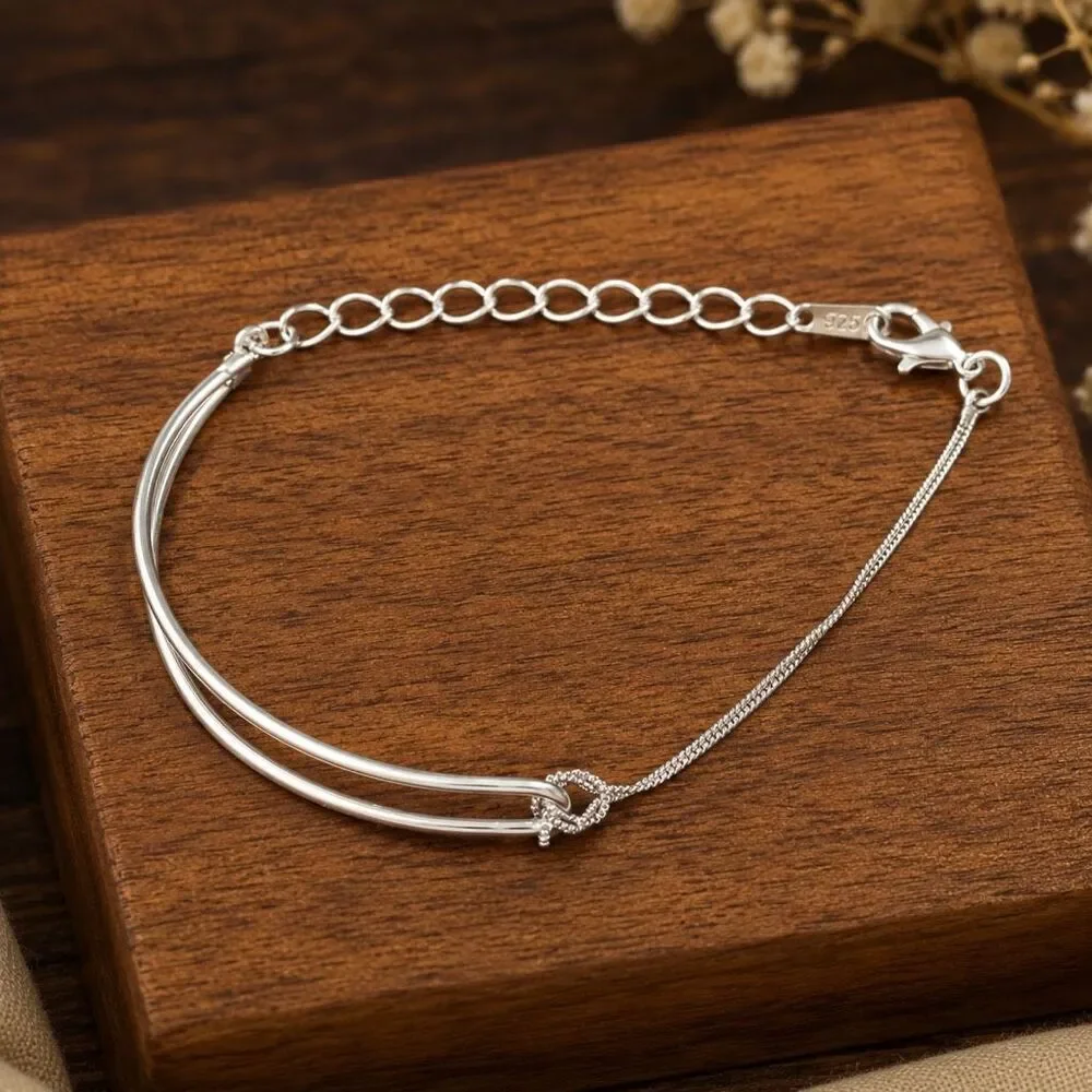 Sterling Silver Minimalist Asymmetrica Knot Bracelet